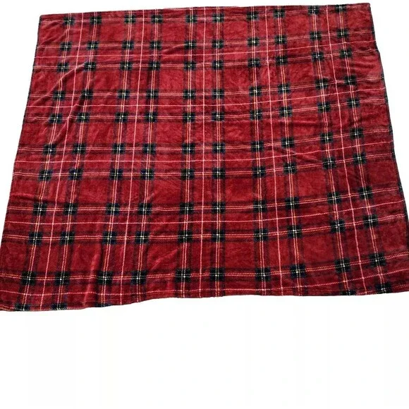 Elle Decor Oversized Throw Blanket Plaid High Pile Plush Red Black White Yellow